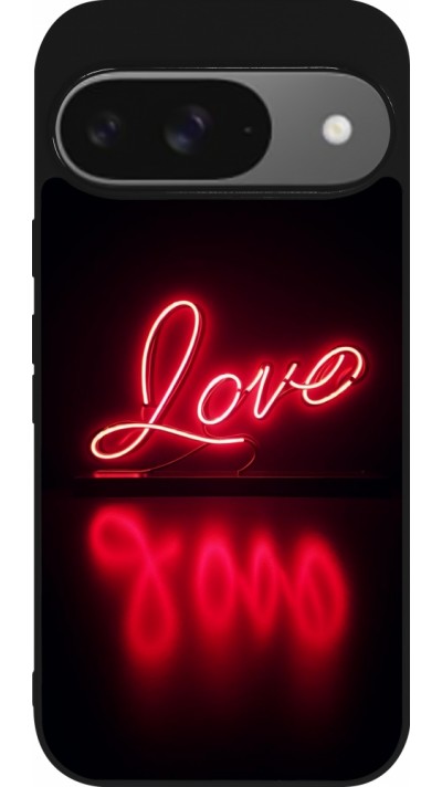 Google Pixel 9 / Pixel 9 Pro Case Hülle - Silikon schwarz Valentine 2025 Neon Liebe