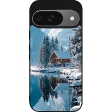 Google Pixel 9 / Pixel 9 Pro Case Hülle - Silikon schwarz Winter 25 Winter house forest day