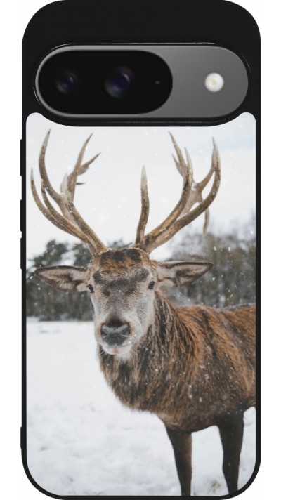 Google Pixel 9 / Pixel 9 Pro Case Hülle - Silikon schwarz Winter 25 Winter reindeer