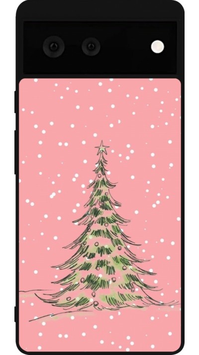 Google Pixel 6 Case Hülle - Silikon schwarz Christmas 25 Pink Tree