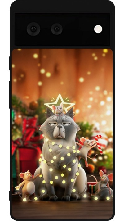 Google Pixel 6 Case Hülle - Silikon schwarz Christmas 25 Xmas Cat