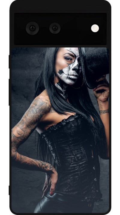 Google Pixel 6 Case Hülle - Silikon schwarz Halloween 22 Tattooed Girl
