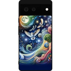 Google Pixel 6 Case Hülle - Silikon schwarz Fliegender Blumen-Eule