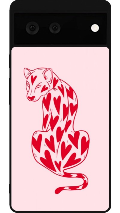 Google Pixel 6 Case Hülle - Silikon schwarz Leopard with hearts 2026