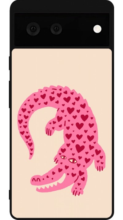 Google Pixel 6 Case Hülle - Silikon schwarz Pink crocodile 2026