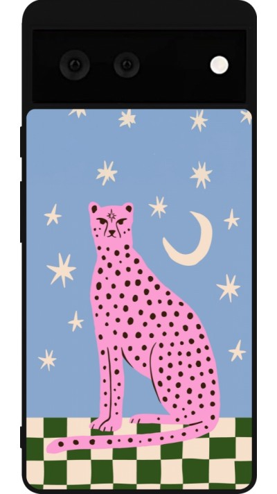 Google Pixel 6 Case Hülle - Silikon schwarz Pink leopard with stars 2026