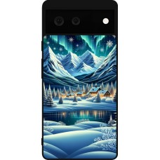 Google Pixel 6 Case Hülle - Silikon schwarz Verschneites Bergdorf am See in der Nacht