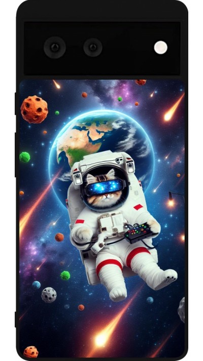 Google Pixel 6 Case Hülle - Silikon schwarz VR SpaceCat Odyssee