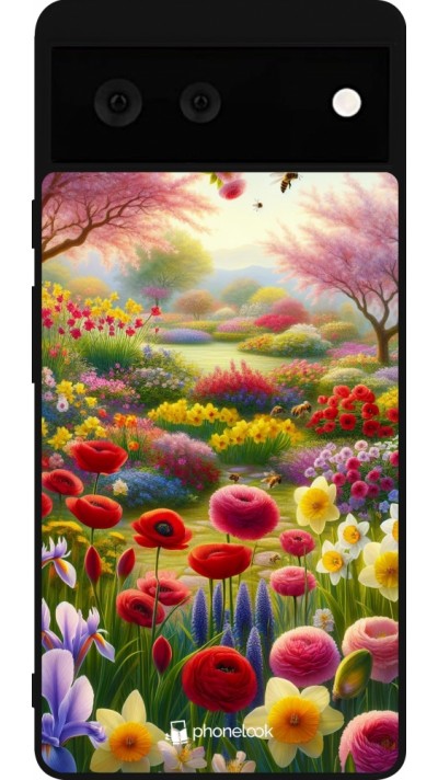 Coque Google Pixel 6 - Silicone rigide noir Spring 25 Bouquet printemps