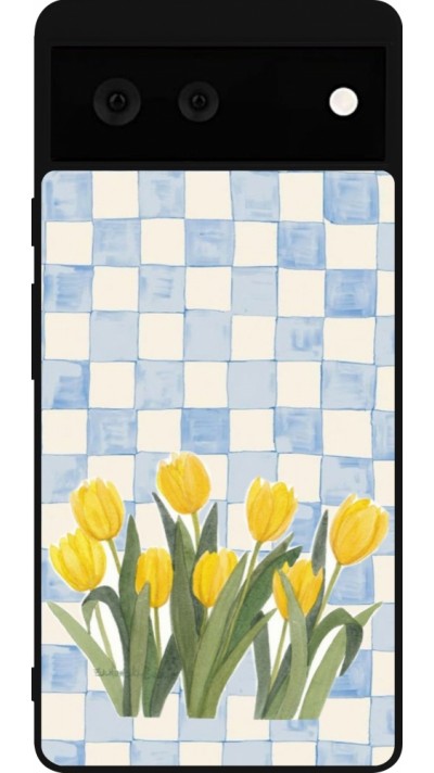 Google Pixel 6 Case Hülle - Silikon schwarz Blue vichy tulips 2026