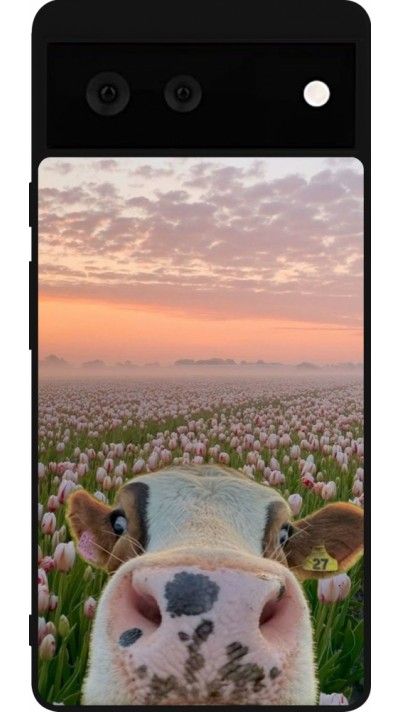 Google Pixel 6 Case Hülle - Silikon schwarz Cow with tulips 2026