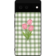 Google Pixel 6 Case Hülle - Silikon schwarz Green vichy tulips 2026