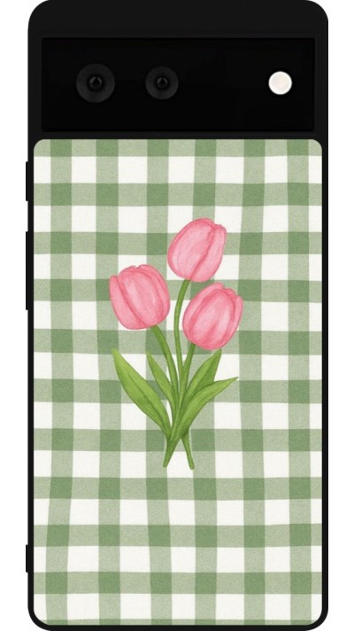 Google Pixel 6 Case Hülle - Silikon schwarz Green vichy tulips 2026