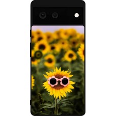 Google Pixel 6 Case Hülle - Silikon schwarz Sunflower with glasses 2026