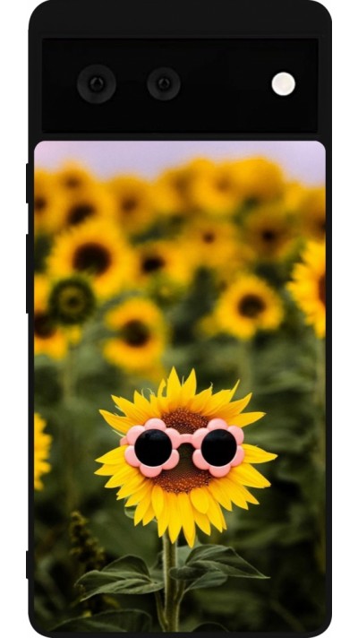 Google Pixel 6 Case Hülle - Silikon schwarz Sunflower with glasses 2026