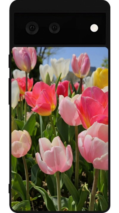 Google Pixel 6 Case Hülle - Silikon schwarz Tulips 2026