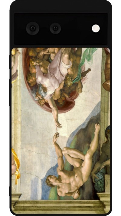 Coque Google Pixel 6 - Silicone rigide noir Tableau art - La Création d’Adam - Michel-Ange