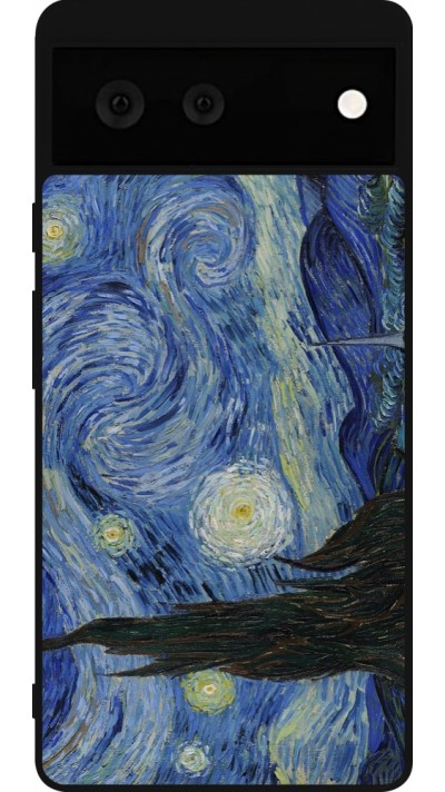 Coque Google Pixel 6 - Silicone rigide noir Tableau art - La Nuit étoilée - Van Gogh