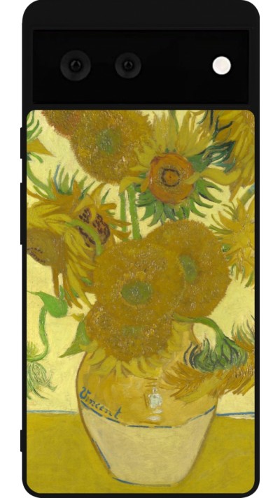 Coque Google Pixel 6 - Silicone rigide noir Tableau art - Les Tournesols - Van Gogh