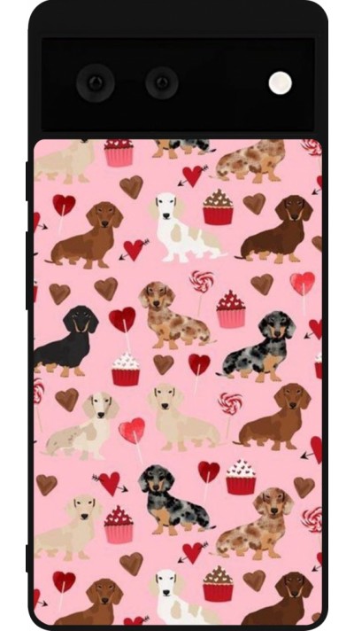 Google Pixel 6 Case Hülle - Silikon schwarz Valentine 2024 puppy love