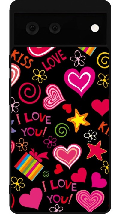 Google Pixel 6 Case Hülle - Silikon schwarz Valentine 2023 love symbols