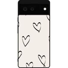 Google Pixel 6 Case Hülle - Silikon schwarz Valentine 2023 minimalist hearts