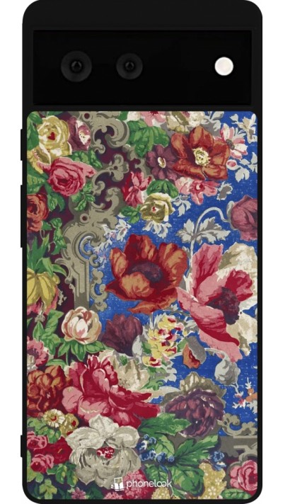 Google Pixel 6 Case Hülle - Silikon schwarz Vintage Art Flowers