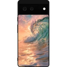 Coque Google Pixel 6 - Silicone rigide noir Wave Sunset