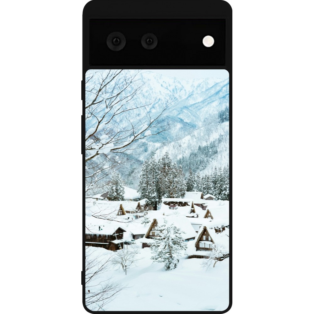 Google Pixel 6 Case Hülle - Silikon schwarz Winter 25 Winter snowy landscape