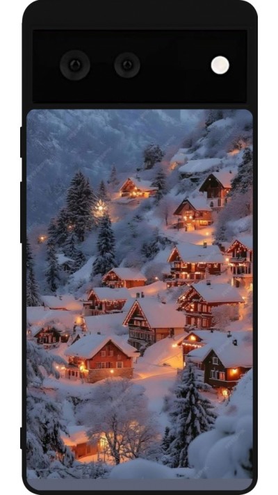 Google Pixel 6 Case Hülle - Silikon schwarz Winter 25 Winter snowy village