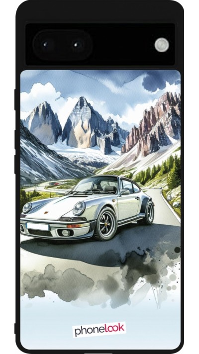 Google Pixel 6a Case Hülle - Silikon schwarz Porsche 911 Berg Aquarell