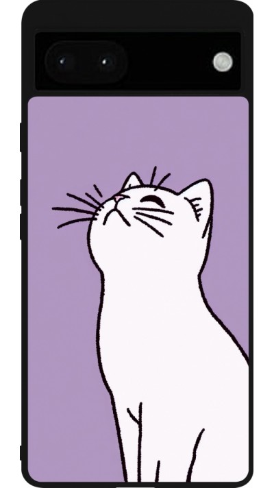 Google Pixel 6a Case Hülle - Silikon schwarz Chat auf lila Hintergrund