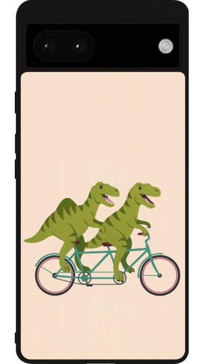 Coque Google Pixel 6a - Silicone rigide noir Dinosaurs on bikes 2026