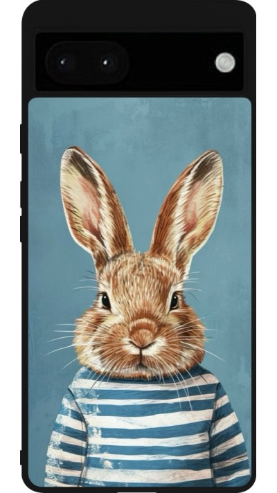 Coque Google Pixel 6a - Silicone rigide noir Easter 2026 Rabbit navy