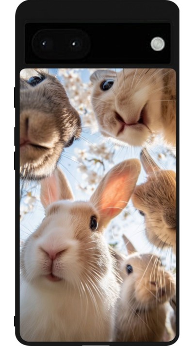 Coque Google Pixel 6a - Silicone rigide noir Easter 2026 Rabbits