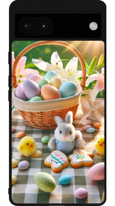 Google Pixel 6a Case Hülle - Silikon schwarz Ostern 2025 Osterkorb