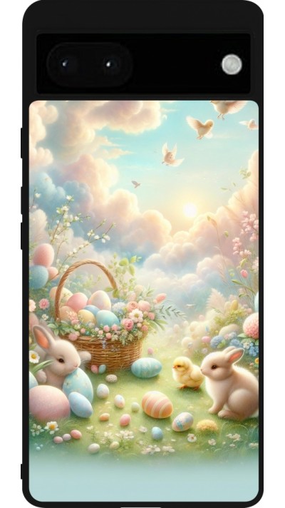 Google Pixel 6a Case Hülle - Silikon schwarz Ostern 2025 Pastell Ostern