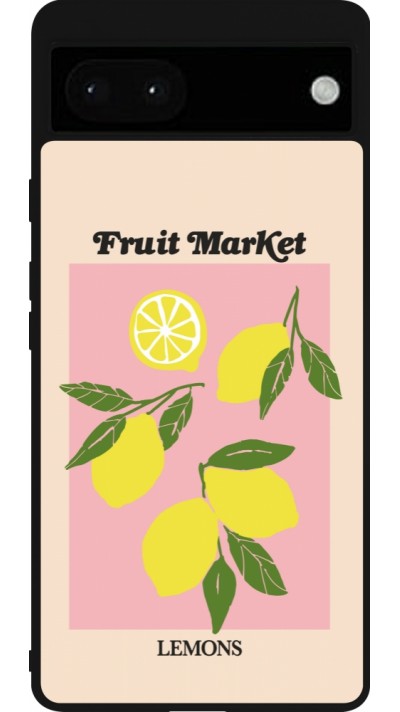 Coque Google Pixel 6a - Silicone rigide noir Fruit market lemons 2026