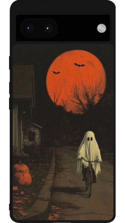 Google Pixel 6a Case Hülle - Silikon schwarz Halloween 2025 Ghost on a bicycle