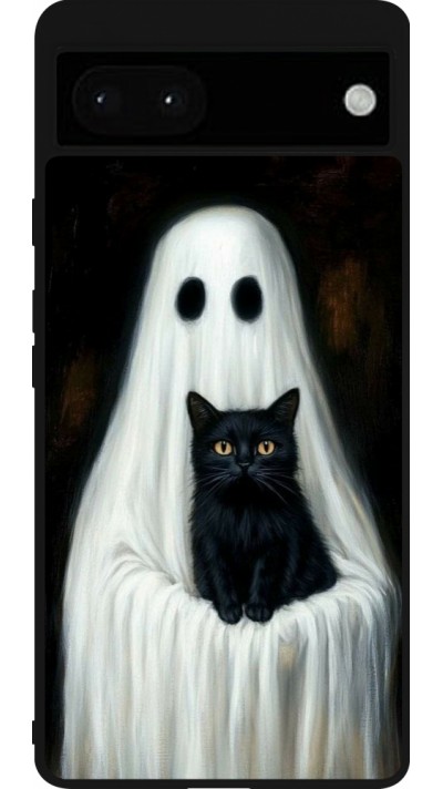 Google Pixel 6a Case Hülle - Silikon schwarz Halloween 2025 Ghost with black cat