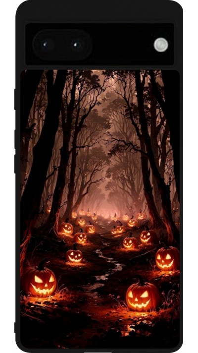 Google Pixel 6a Case Hülle - Silikon schwarz Halloween 2025 Road of Terrifying Pumpkins