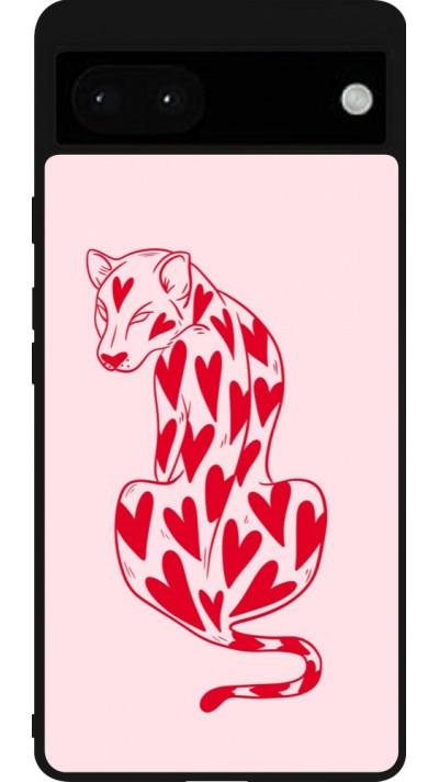 Coque Google Pixel 6a - Silicone rigide noir Leopard with hearts 2026