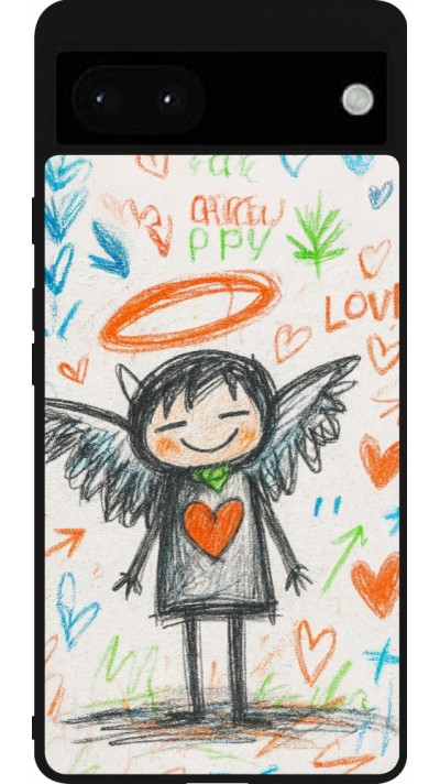 Google Pixel 6a Case Hülle - Silikon schwarz Little Angel Sketch Love