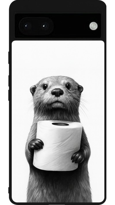 Google Pixel 6a Case Hülle - Silikon schwarz Otter Toilettenpapier