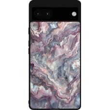 Google Pixel 6a Case Hülle - Silikon schwarz Violetter silberner Marmor