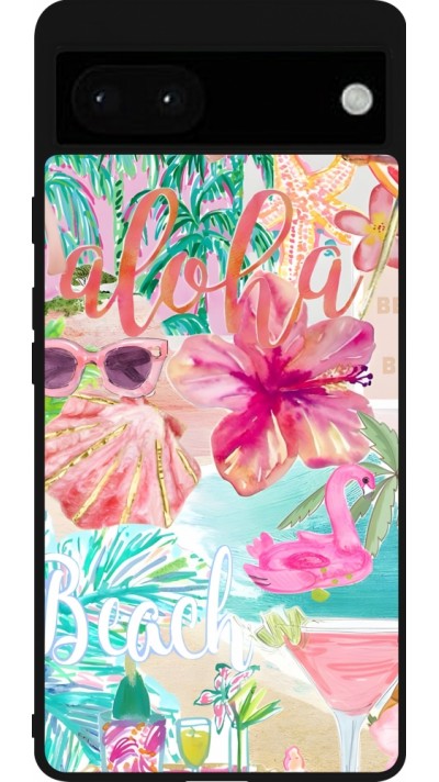 Google Pixel 6a Case Hülle - Silikon schwarz Preppy Collage Aloha