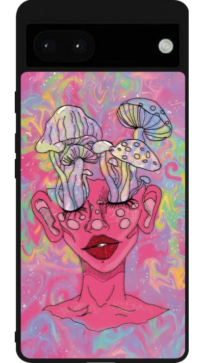 Google Pixel 6a Case Hülle - Silikon schwarz Psychedelic pink mushroom