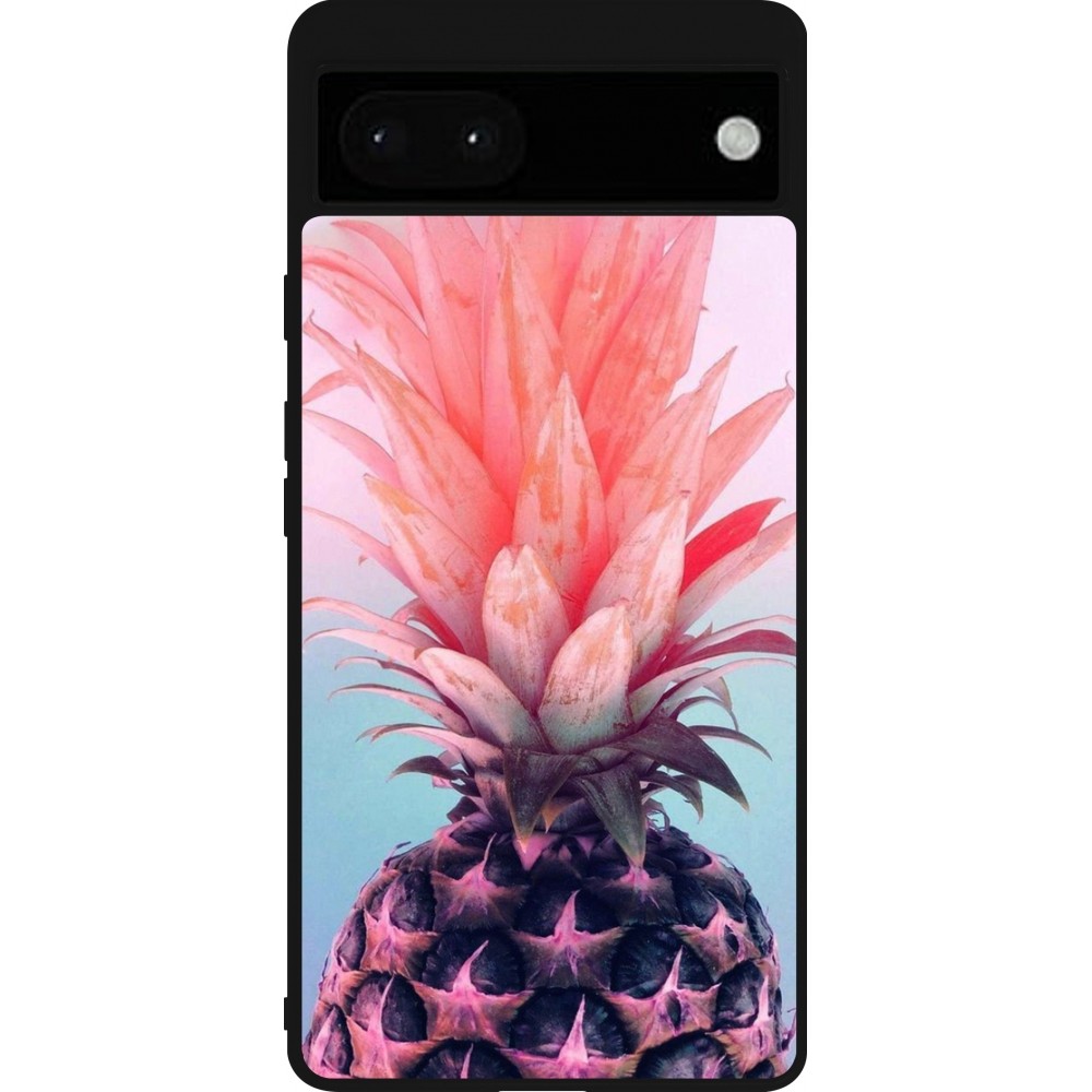 Google Pixel 6a Case Hülle - Silikon schwarz Purple Pink Pineapple