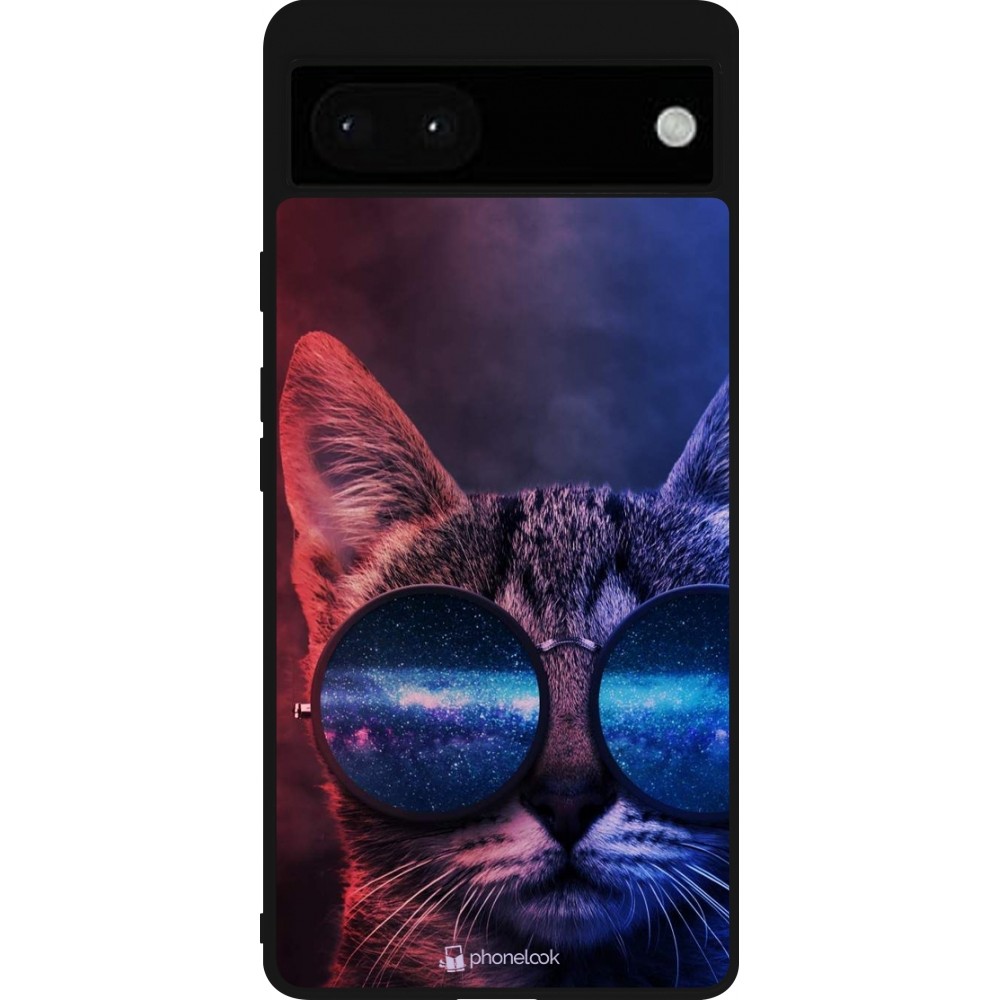 Google Pixel 6a Case Hülle - Silikon schwarz Red Blue Cat Glasses
