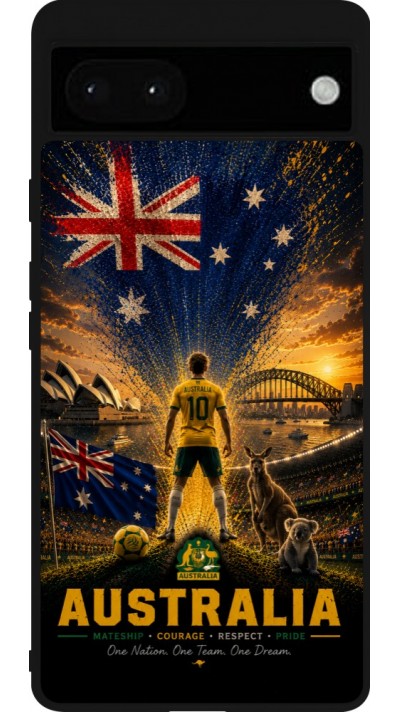 Coque Google Pixel 6a - Silicone rigide noir Football Australie splash 2026